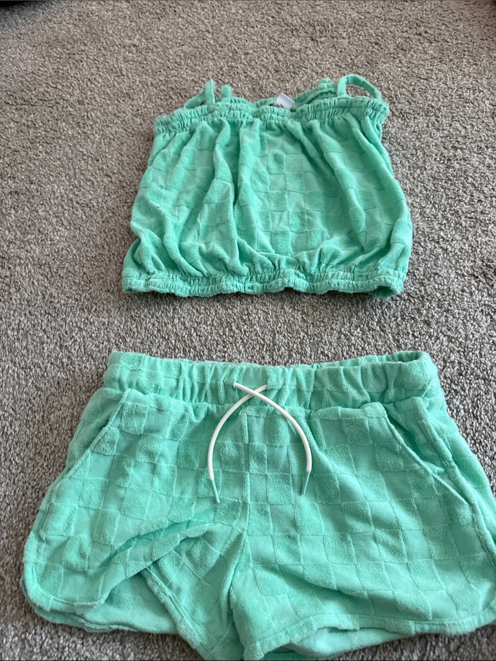 Old Navy Mint Green Terry Swim Coverup Set - Tank & Shorts
